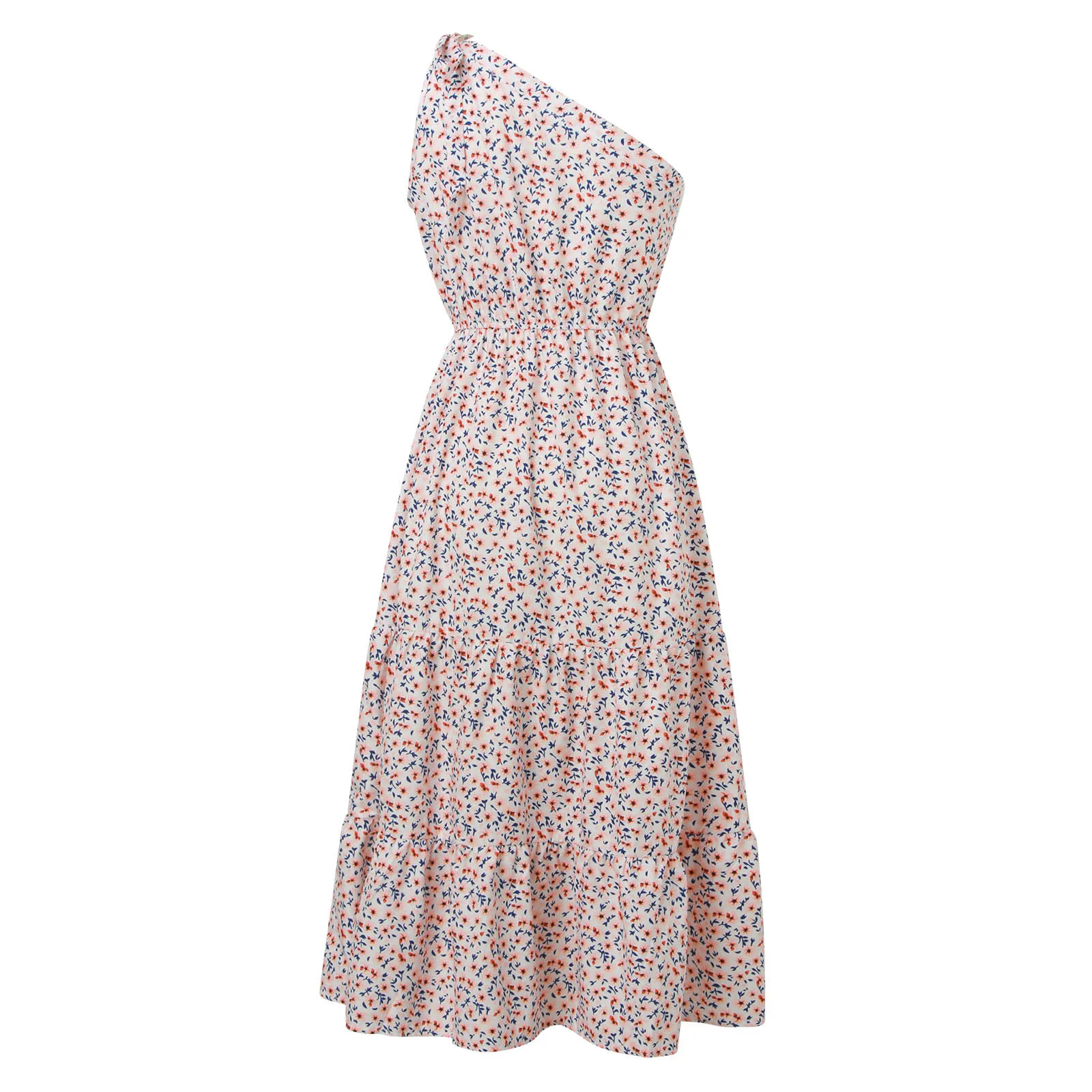 Women Bohemian Floral Dress Sexy One Shoulder Beach Holiday Lace Up Maxi Dresses Summer A Line Ruffles Tunic Dress Ropa De Mujer