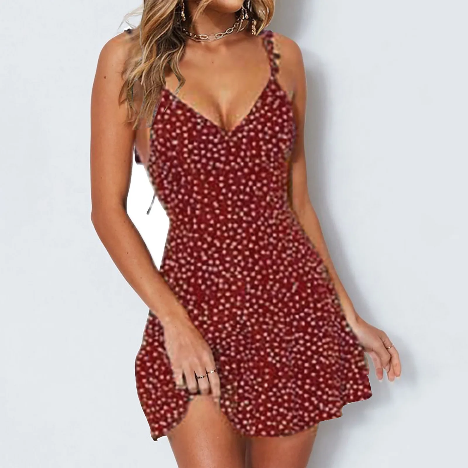 Summer Sexy Mini Dress Women Spaghetti Strap Polka Dots Sleeveless Beach Dresses For Women Holiday Short Vestidos платье