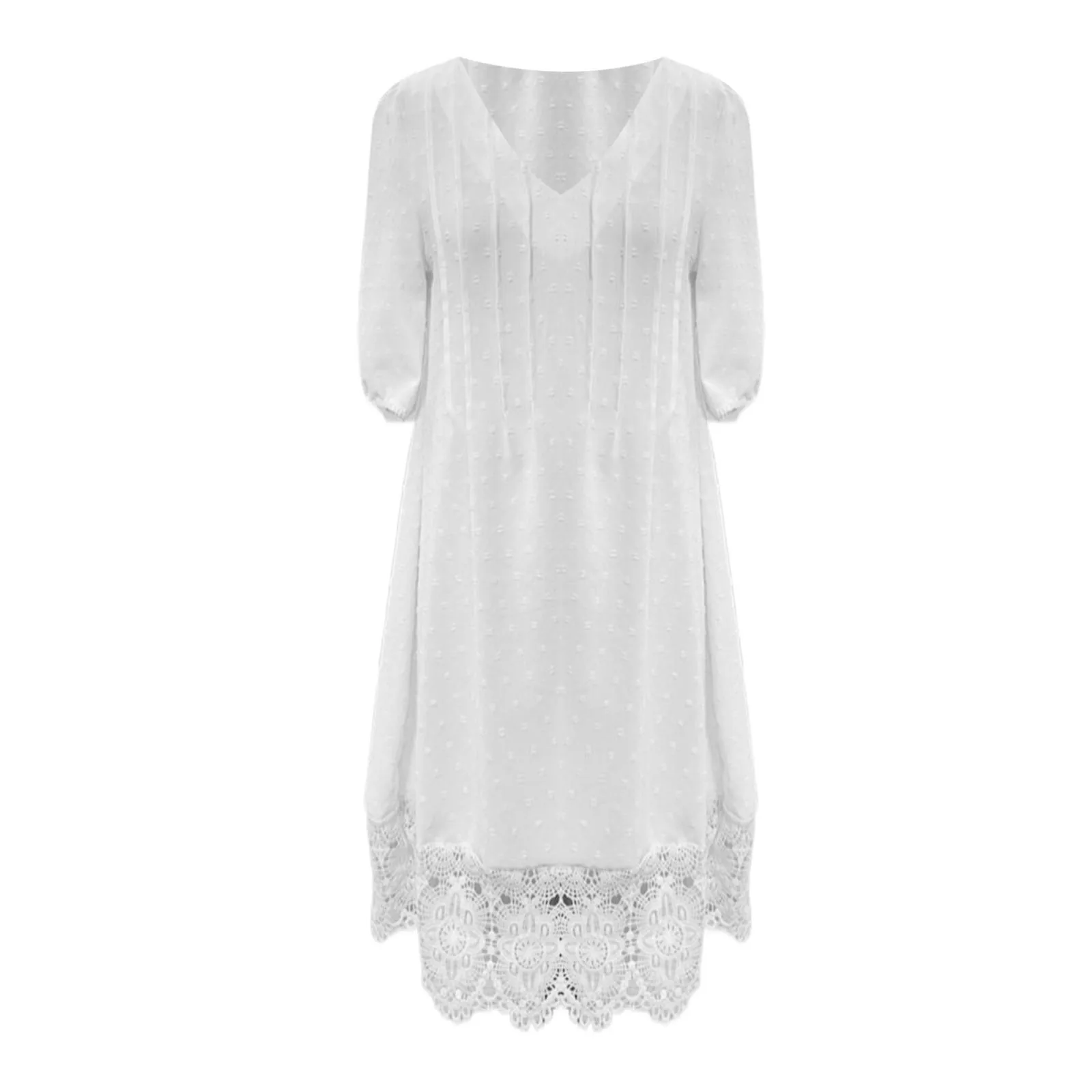 Elegant Chic Dress Women’S Lace Summer Casual White Dress Spring Lace Polka Dot Short Sleeve Dress Cotton Dress платье женское