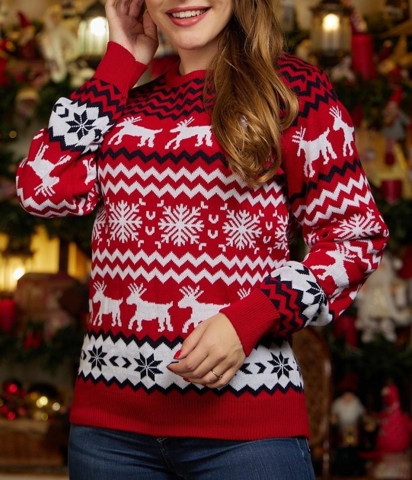 Snowflake Reindeer Print His And Hers Couples Christmas Sweaters