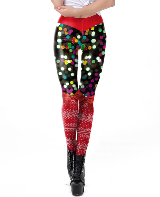 Women Snowflake Light Ugly Christmas Leggings