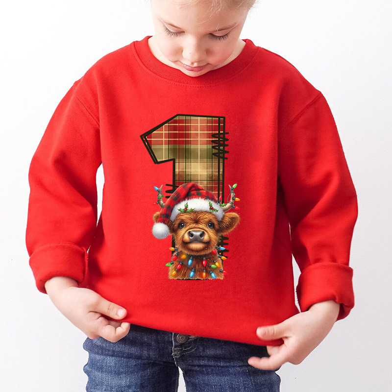 Kids Number Dog Print Christmas Sweatshirt Red