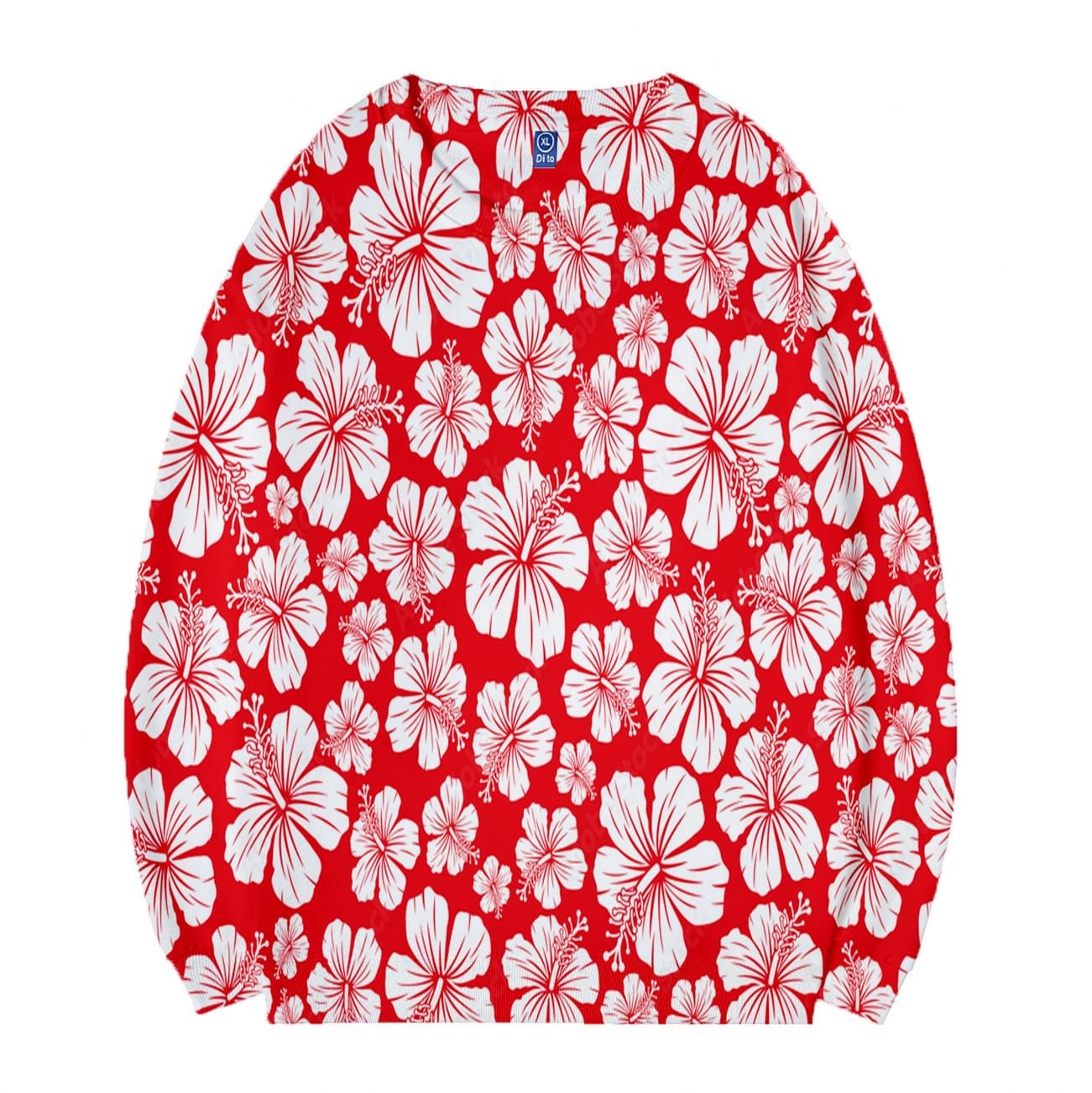 Unisex Pullover Hibiscus Floral Print Hawaii Sweatshirt