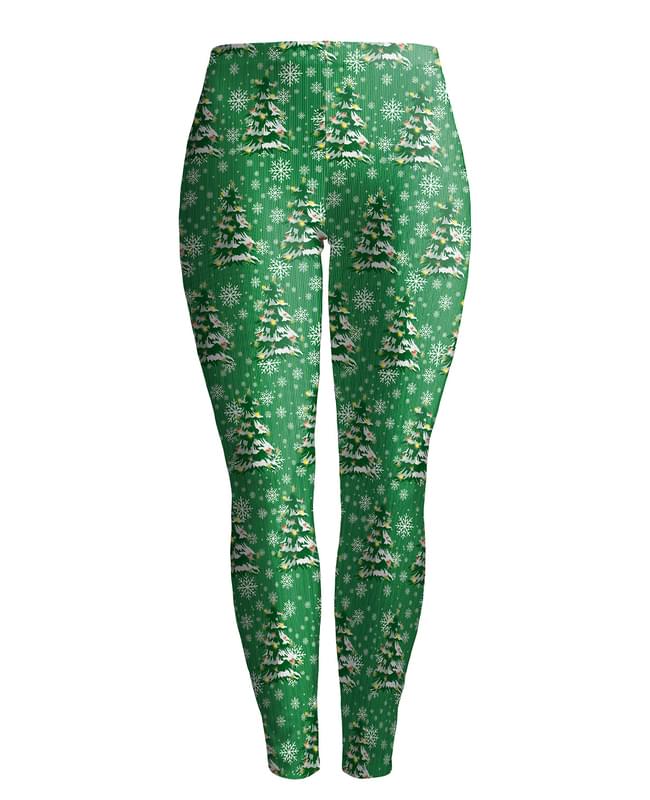 Green Christmas  Tree Snowflake Leggings Women