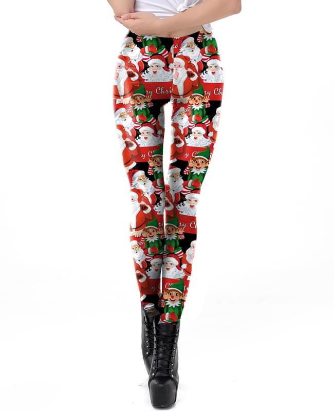 Women Santa Print Ugly Christmas Yoga Pants Leggings
