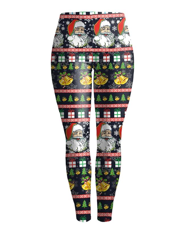 Women Santa Jingle Print Christmas Leggings Black