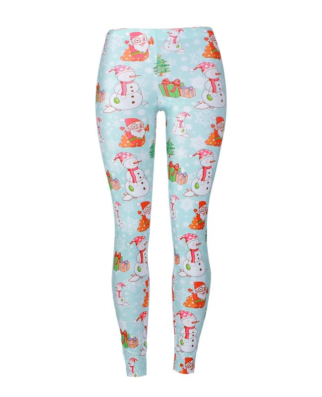Cute Snowman Print Christmas Leggings Women Blue