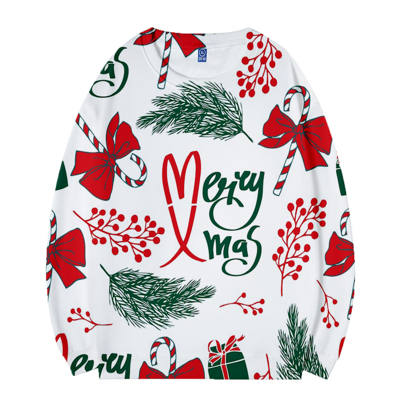 Women Merry Candy Cane Bow Christmas Sweatshirts For Ladies