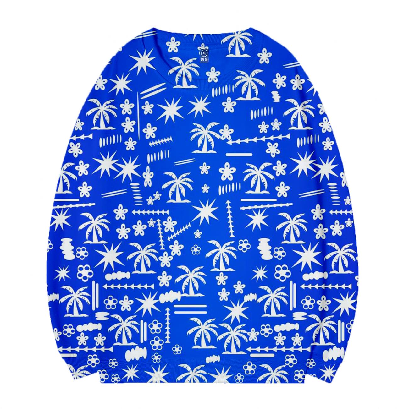 Unisex Palm Leaf Print Hawaii Sweatshirt Blue