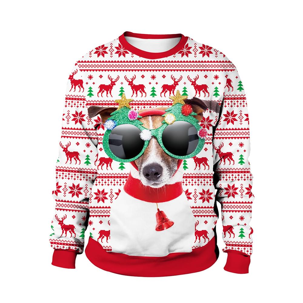 Cute Men Women Unisex 3D Dog Print Ugly Xmas Sweatshirt