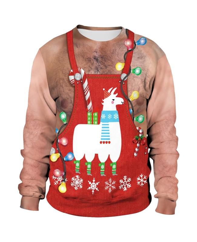 Alpaca Hairy Chest 3D Print Christmas Couples Sweatshirt