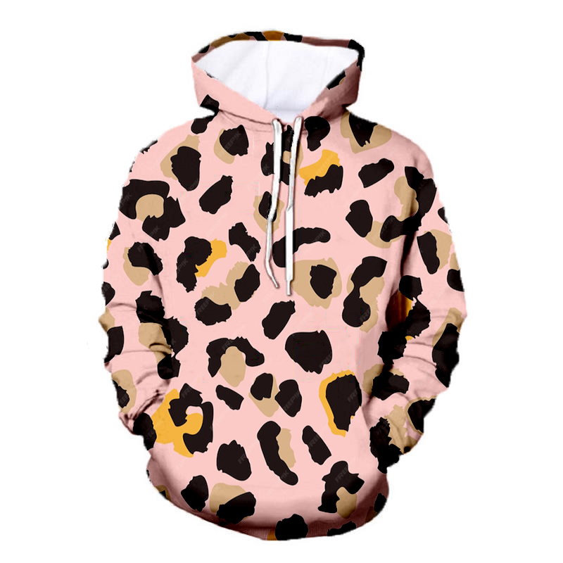 Women Pullover Leopard Hoodie Sweatshirt Pink
