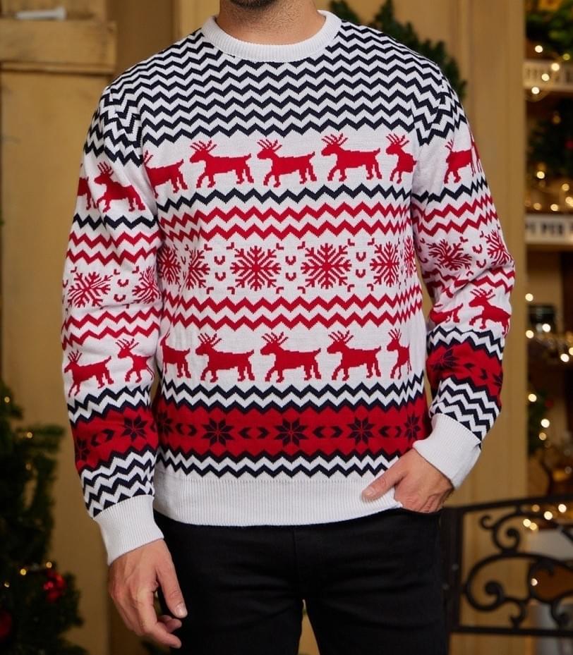 Snowflake Reindeer Print His And Hers Couples Christmas Sweaters