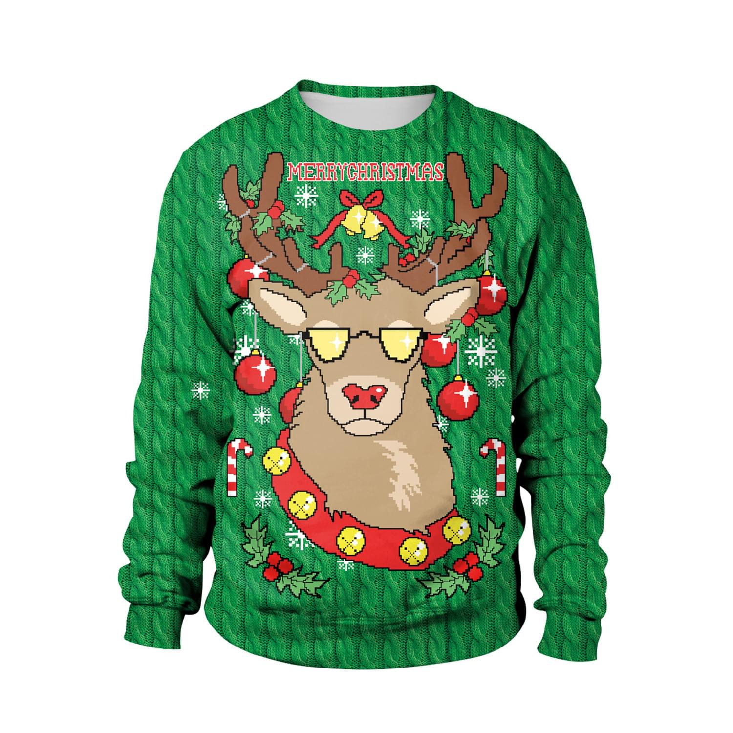 Men Merry Christmas Reindeer Ugly Christmas Sweatshirt Green