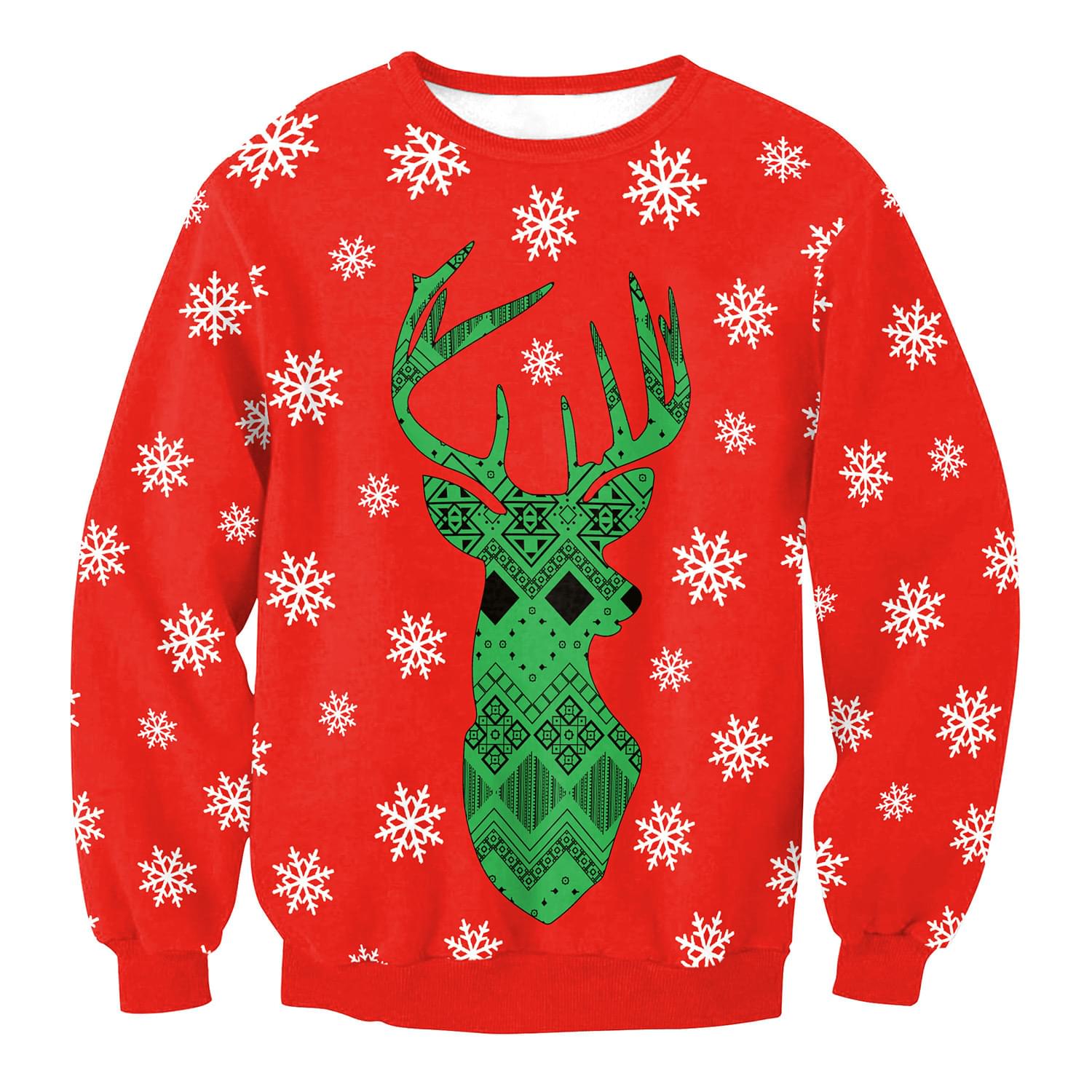 Unisex Snowflake Reindeer Print Couple Xmas Pullover