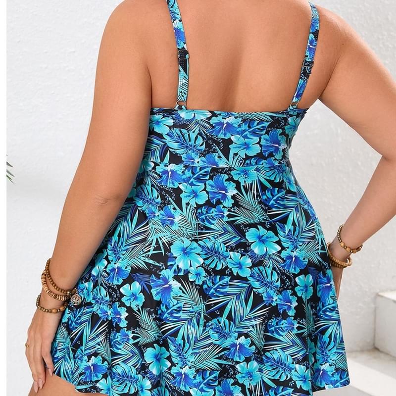 Women Floral Print Plus Size One Piece Swim Dress
