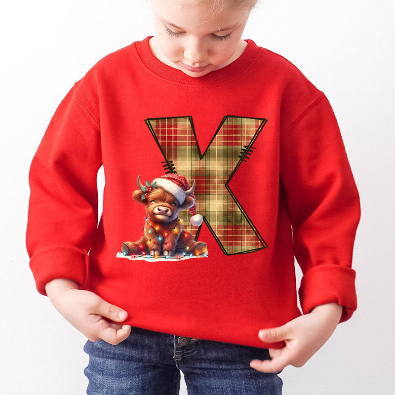 Kids Letter A Alphabet Dog Print Christmas Sweatshirt