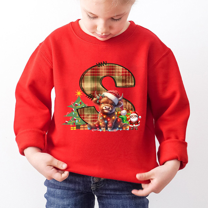 Kids Letter A Alphabet Dog Print Christmas Sweatshirt