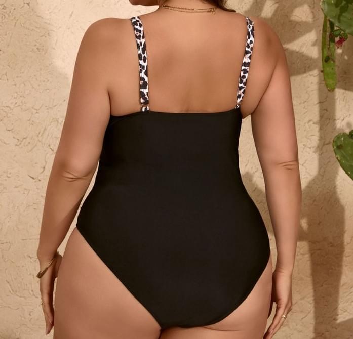 Women Balck Spaghetti Strap Plus Size 1 Piece Bathing Suits