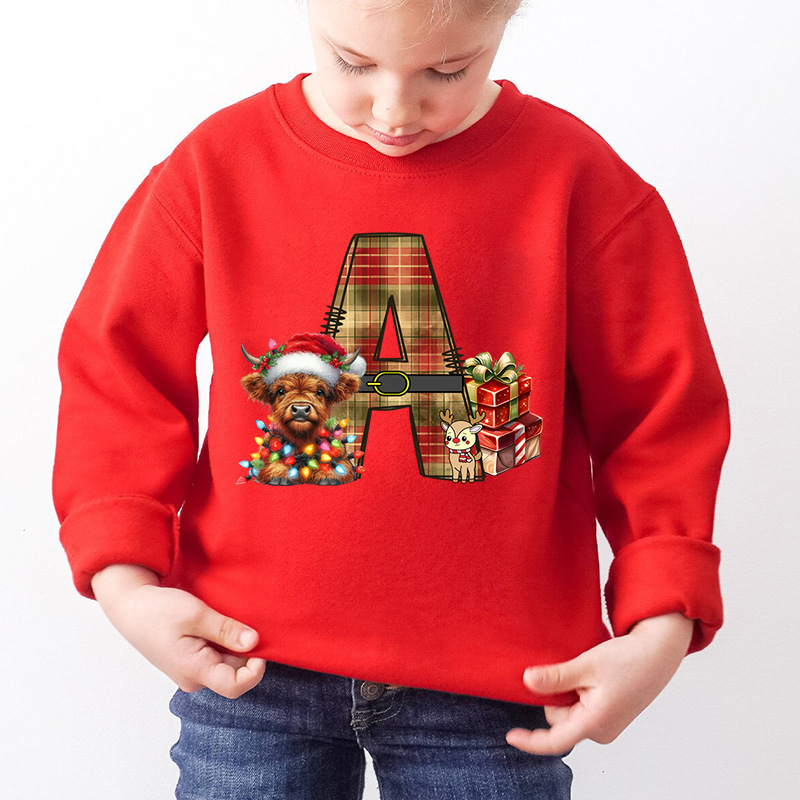 Kids Letter A Alphabet Dog Print Christmas Sweatshirt