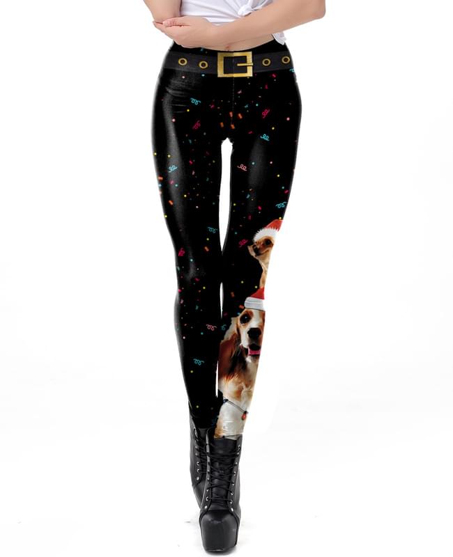 Women Dog Print Ugly Christmas Leggings