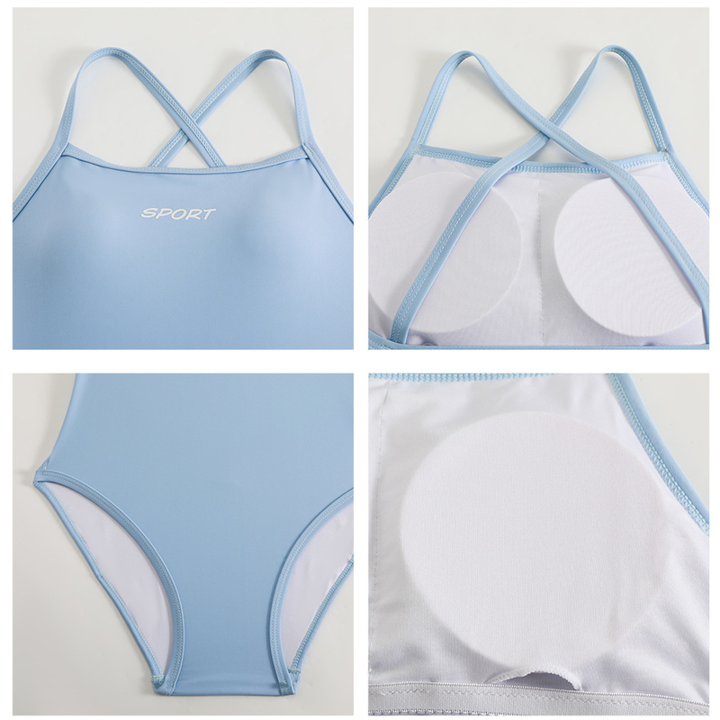 Juniors Blue Cross Cut Out Back Swimsuits One Piece