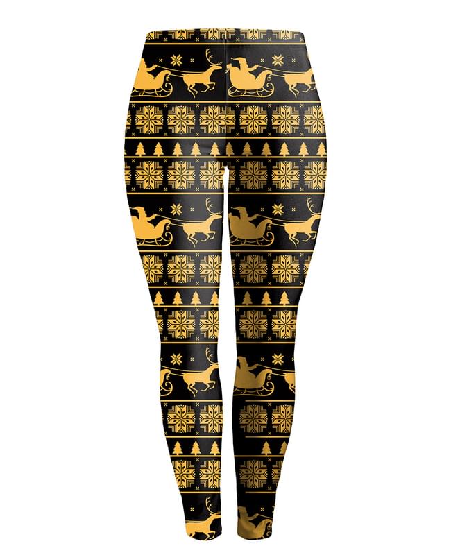 Women Snowflake Reindeer Christmas Leggings Black