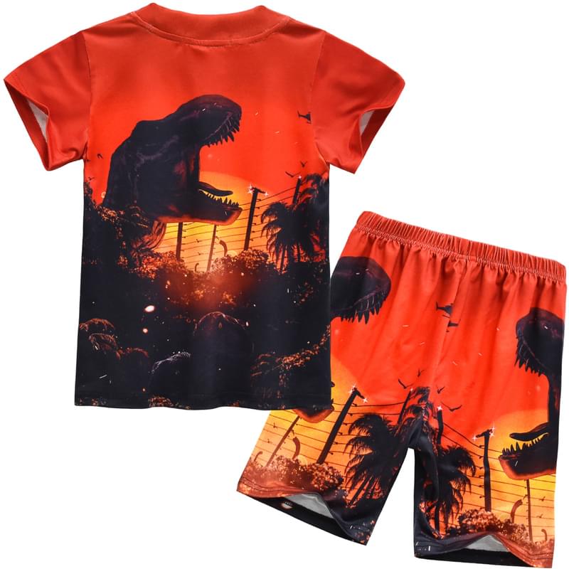 Boy Short Sleeve Dinosaur Tyrannosaurus Print 2 Pajamas Sleepwear