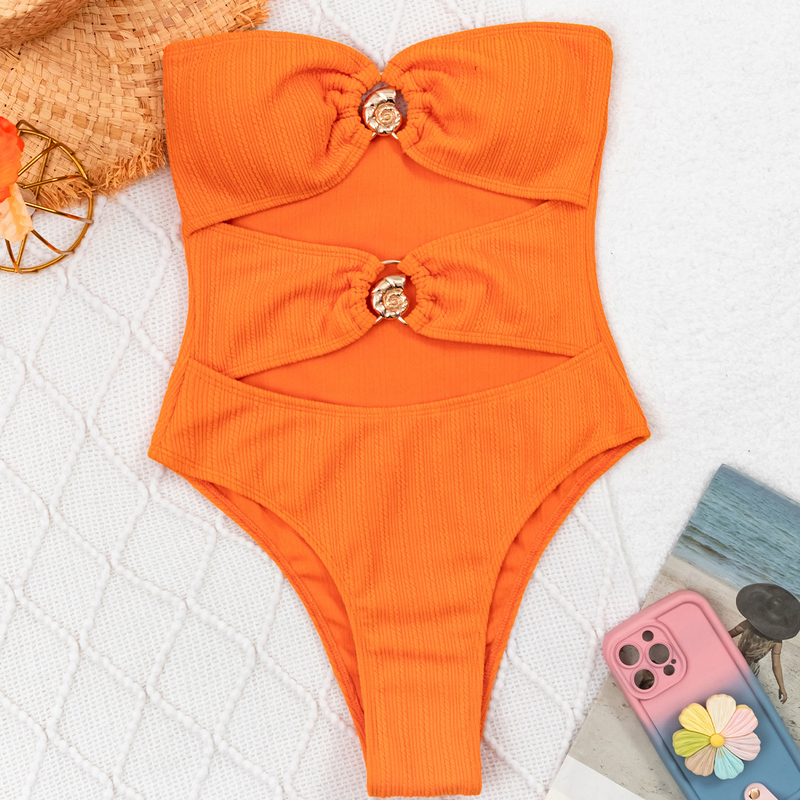 Women Seashell Strapless One Piece Swimsuit With Cutouts