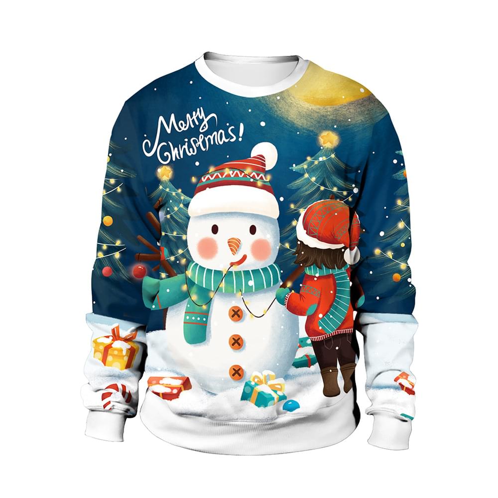 Cute Men Women Unisex Snowman Print Ugly Xmas Sweatshirt