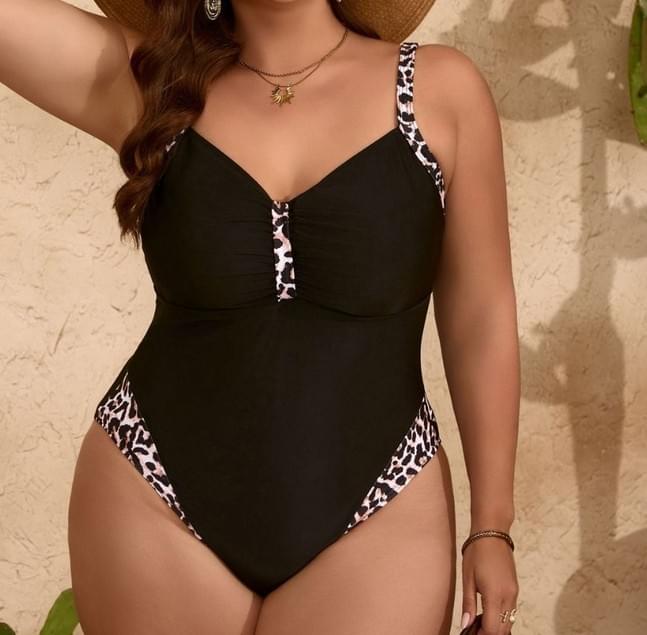 Women Balck Spaghetti Strap Plus Size 1 Piece Bathing Suits