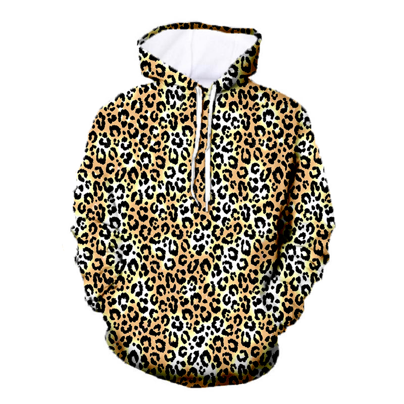 Unisex Pullover Cheetah Print Hoodie Sweatshirt Brown