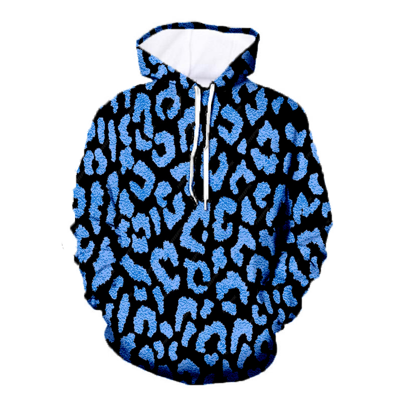 Unisex Pullover Leopard Hoodie Sweatshirt Blue