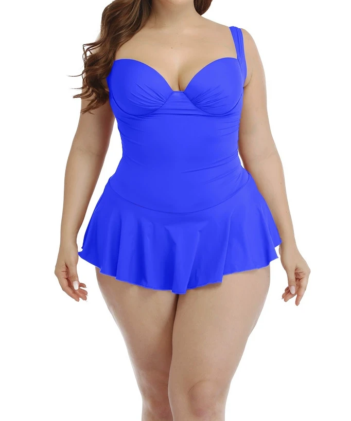 Plus Size Red One Piece Swim Dress For Women