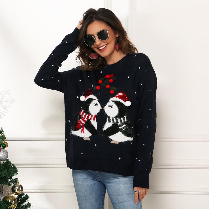 Cute Ugly Christmas Penguin Sweater Women