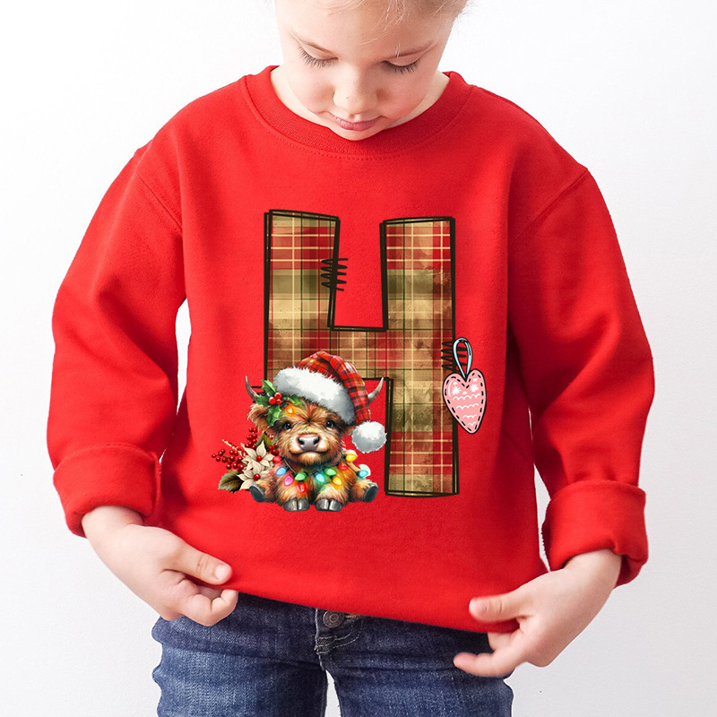 Kids Letter A Alphabet Dog Print Christmas Sweatshirt