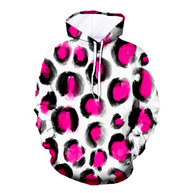 Unisex Pullover Leopard Print Hoodie Women'S Pink