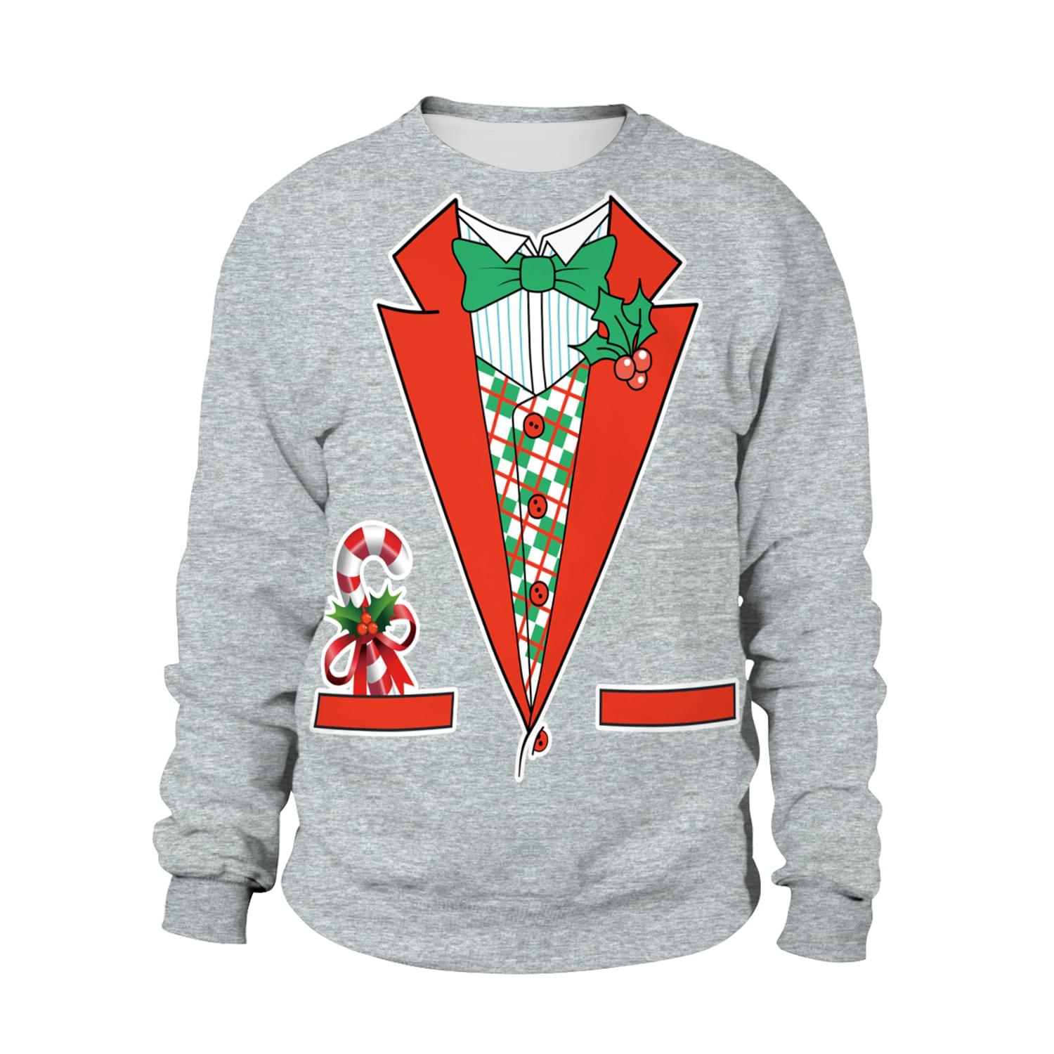 Men Women Tie Bow Print Ugly Christmas Sweatshirt