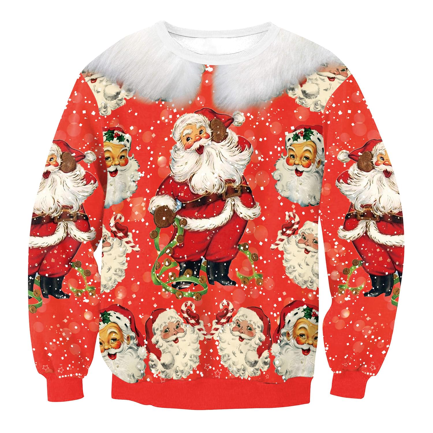 Cute Unisex Santa Print Couple Xmas Pullover