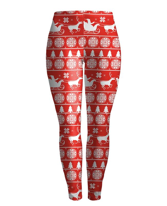 Women Reindeer  Snowflake Print Christmas Leggings Red