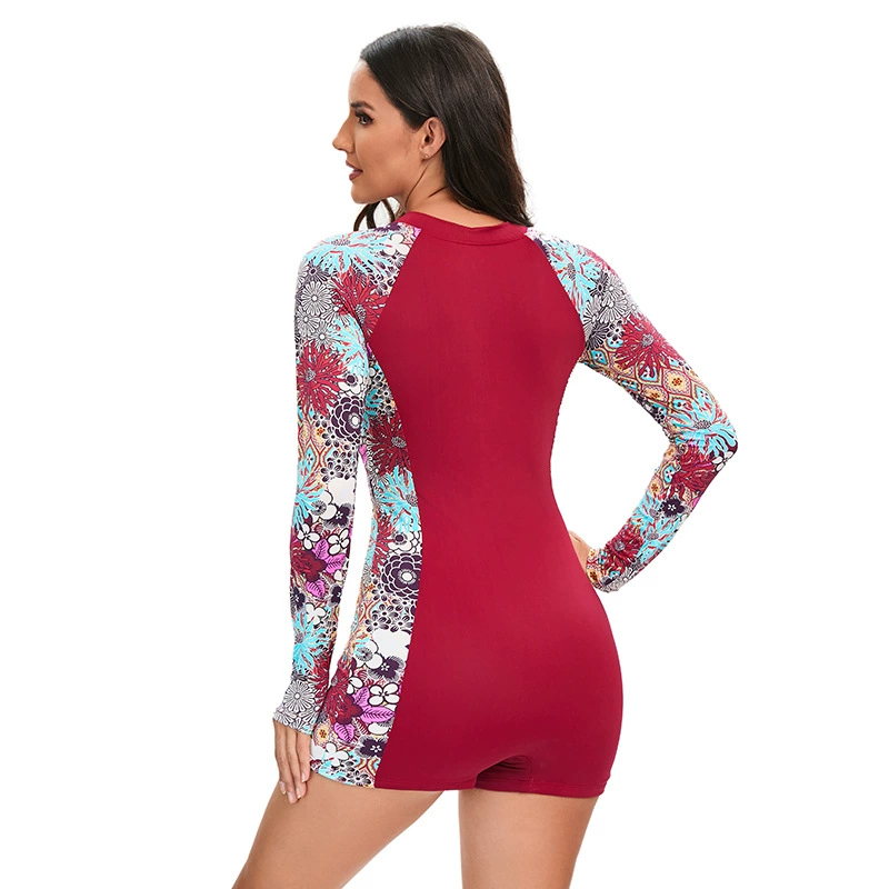 Women Long Sleeve Zipper Surfing One Piece Swimsuit