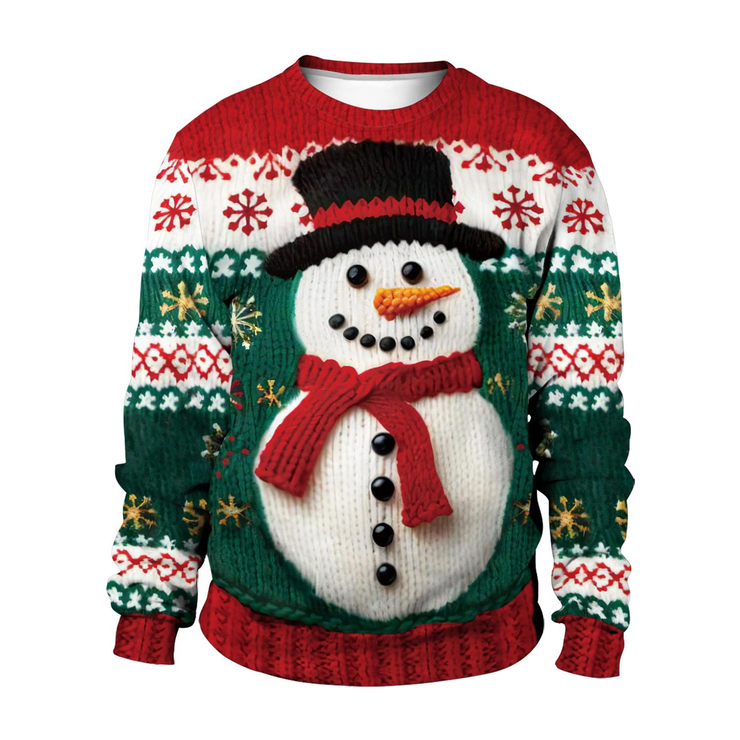 Cute Unisex Snowman Print Ugly Couple Christmas Pullover