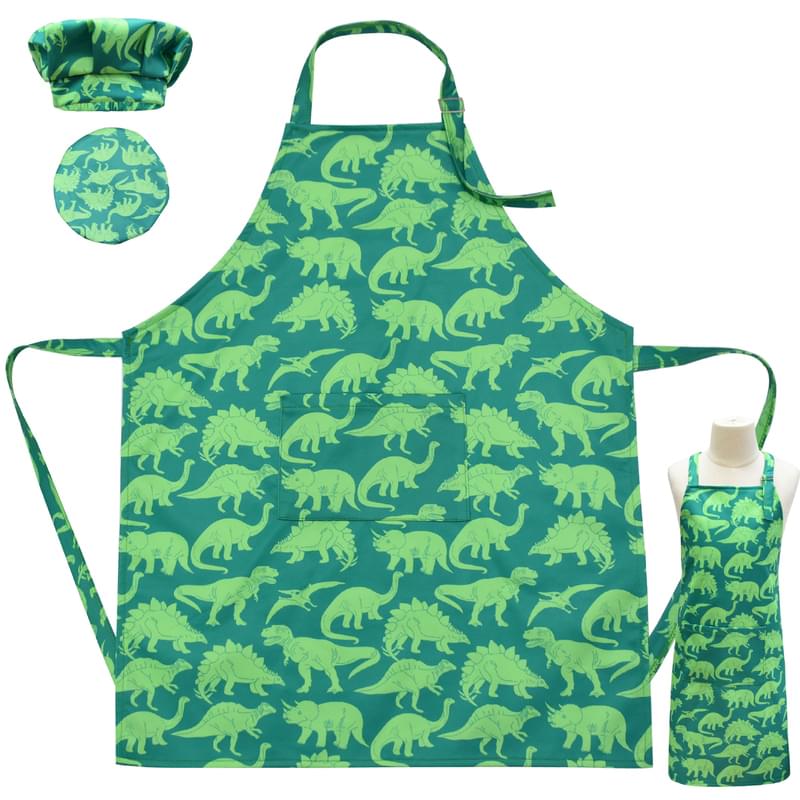 Boy Dinosaur Print Painting Apron With Chef Hat