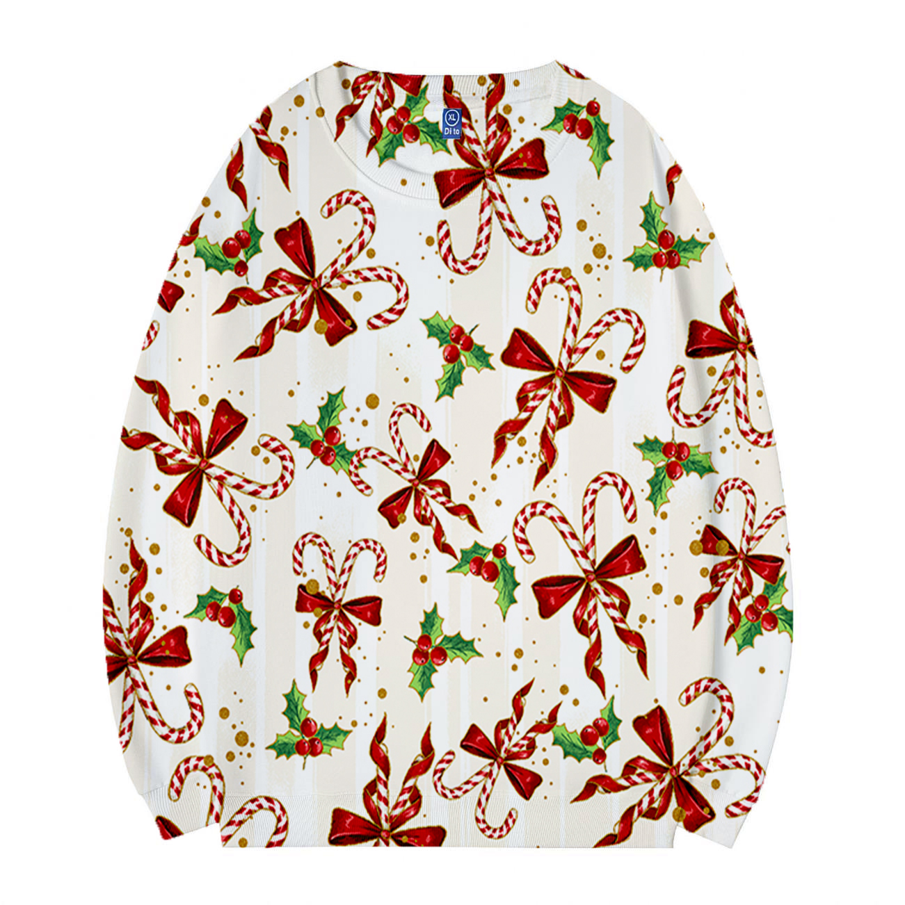 Candy Cane Bow Christmas Sweatshirt White