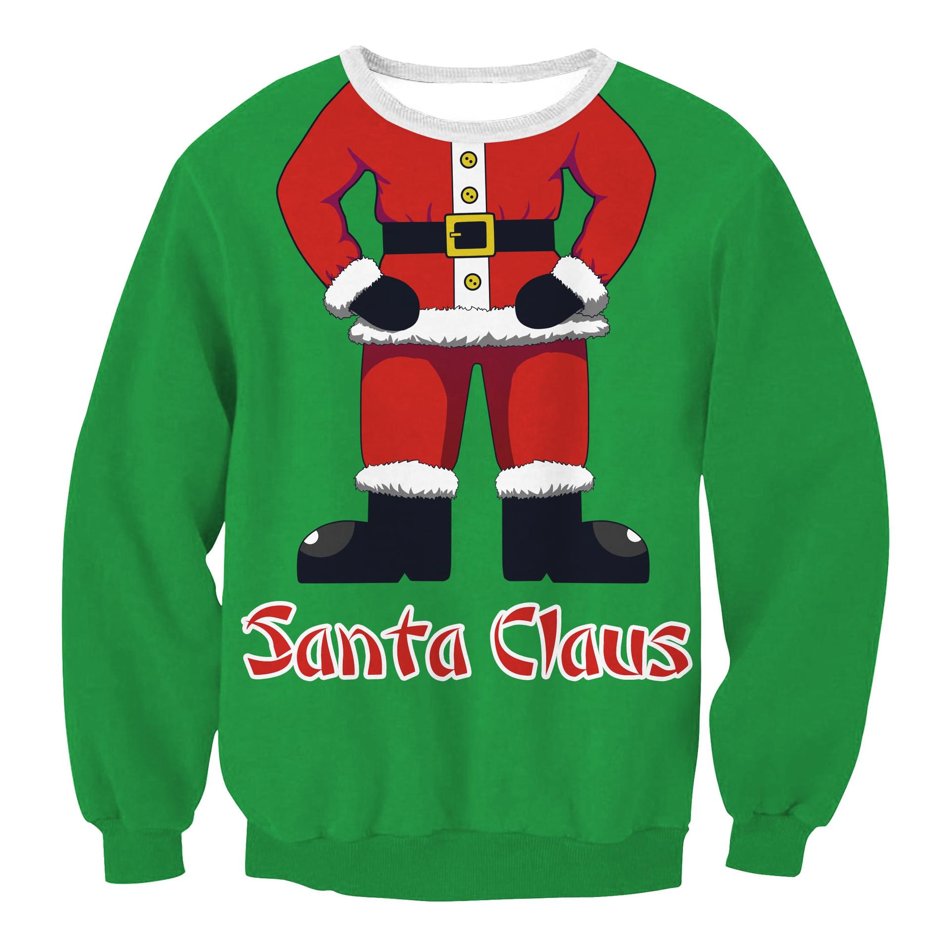 Green Santa Claus Print Ugly Couple Christmas Pullover