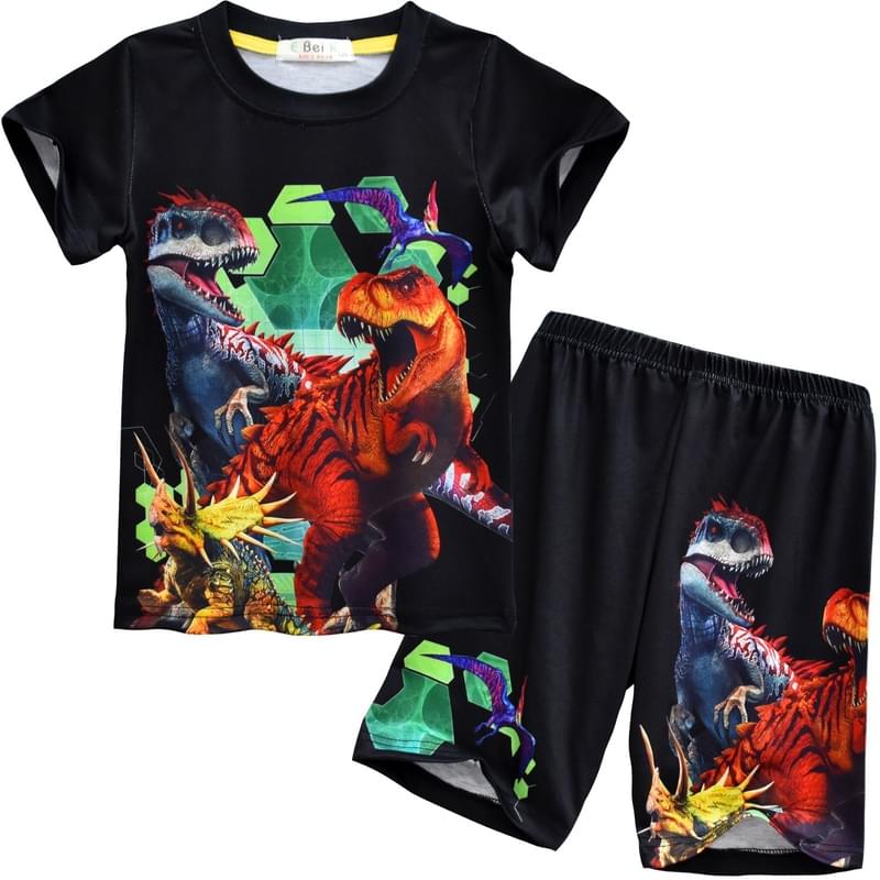 Boy Short Sleeve Dinosaur Tyrannosaurus Print T Shirt 2 Piece Outfits