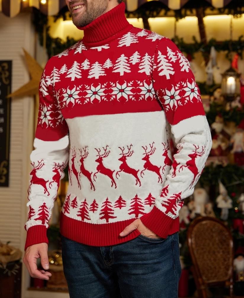 Snowflake Reindeer Print Matching Christmas Sweaters For Couples