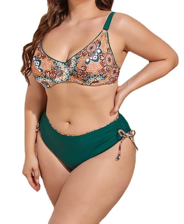 Women Hibiscus Floral Plus Size Two Piece Swimsuits