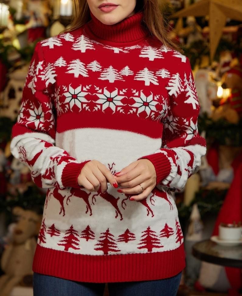 Snowflake Reindeer Print Matching Christmas Sweaters For Couples