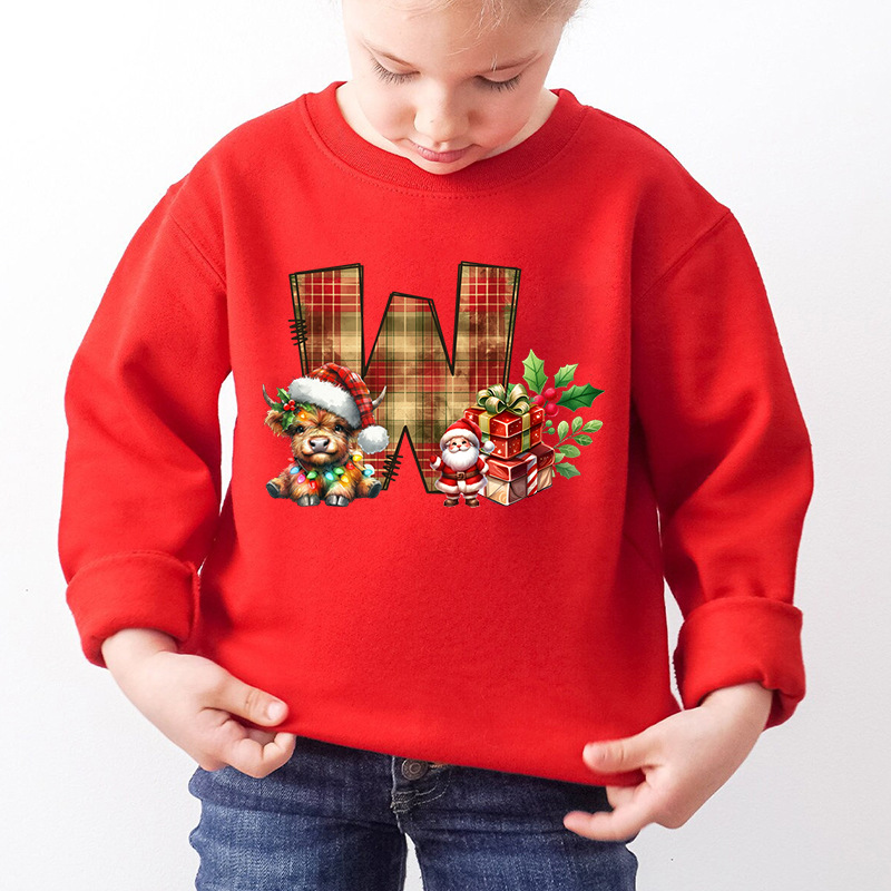 Kids Letter A Alphabet Dog Print Christmas Sweatshirt